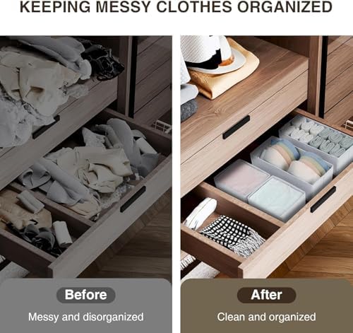 DIMJ Drawer Organizers - Set of 8 Fabric Closet Organizers and Storage, Drawer Dividers for Baby Clothes, Socks, Belt, Tie (Pink)