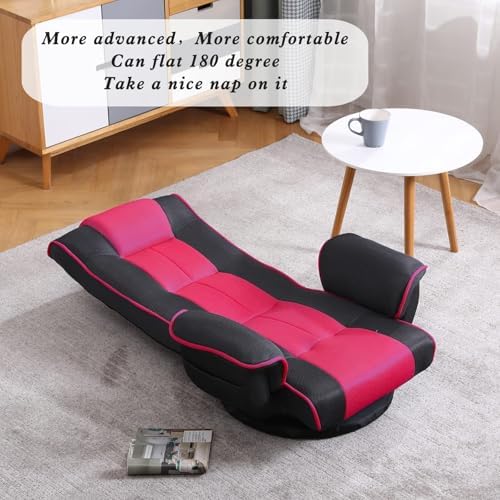 360° Swivel Floor Chair with Armrests, 14-Position Adjustable Floor Lounger for Adults, Foldable Reclining Chair for Living Room & Bedroom