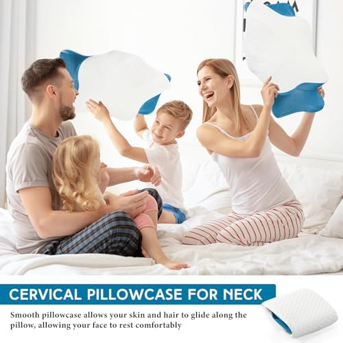 HunnmingRe Pillow Case for Cervical Neck, White, Blue, Queen Size