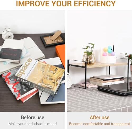 YGYQZ Desk Shelf Organizer, 1-Tier Desktop Bookshelf, Black & Wood
