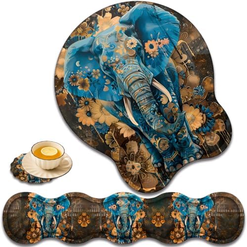 Keyboard Wrist Rest and Mouse Pad Wrist Support with Lace-Shaped Coaster Set, Ergonomic Gel Memory Foam and Anti-Slip Base, Easy Typing and Pain Relief - Blue Spotted Weevil
