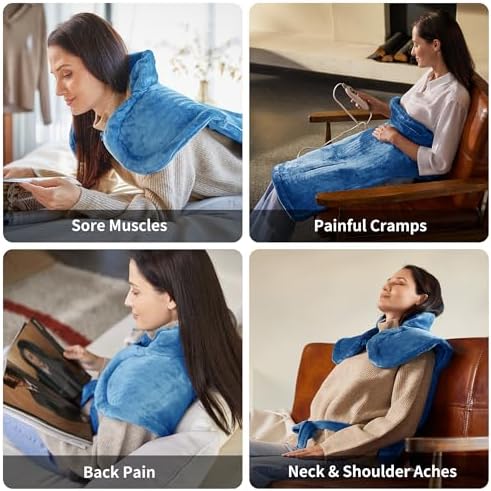 WUGE Comfort Gifts for Women Men, Heating Pad for Neck Shoulder and Back, Birthday Gift for Women Men, Large Weighted Heat Pad, ETL Certified, Blue