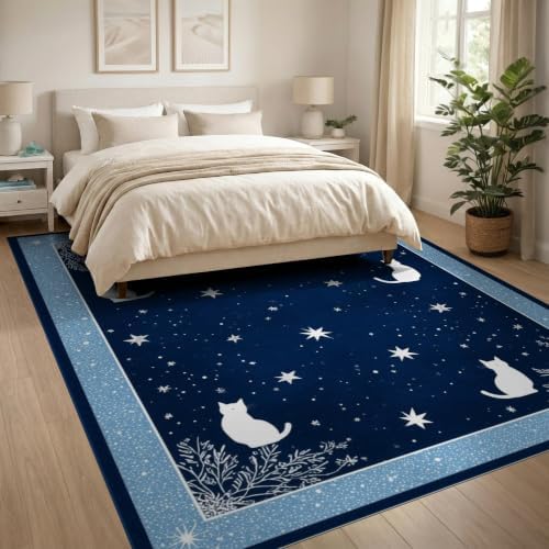 8'x10' Midnight Blue Cat Starry Design Ultra-Soft Area Rug