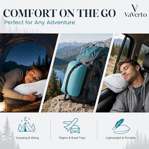 Vaverto Camping Pillow, Backpacking Memory Foam Travel Pillow 2-Pack