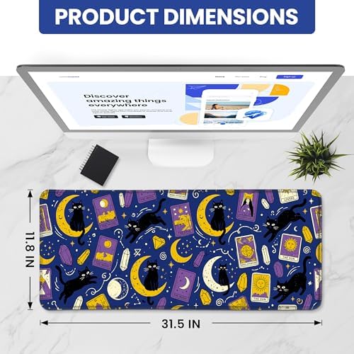Aesthetic Desk Mat, Cute Mystic Cat Desk Pad Protector for Work & Decor, 31.5" x 11.8", Pretty Non-Slip Extended Mouse Pad for Office or Home
