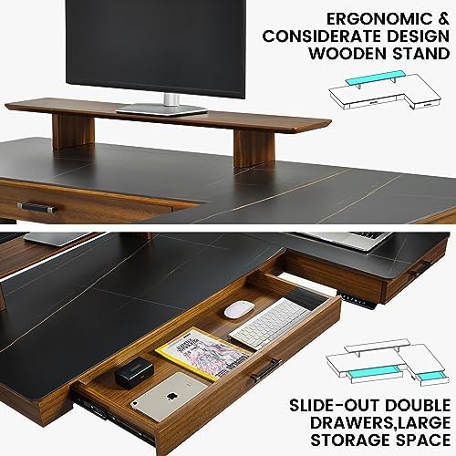 EUREKA ERGONOMIC 63" L-Shaped Standing Desk with Dual Drawers, Height Adjustable Sit-Stand Executive Desk with Monitor Stand, Right, Black
