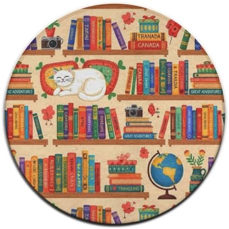 Large Home Decor Mat, Soft Round Yoga Carpet, Non-Slip Machine Washable Home Office Circle Rug Compatible with Sleeping Cat Library Bookshelf