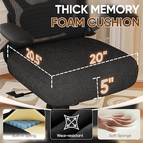GABRYLLY Ergonomic Office Chair with Headrest, High Back Desk Chair with Flip-Up Arms, Adjustable Lumbar Support, Padded Cushion Computer Chair with 3-Stage Tilt Lock for Home Office Gaming Study