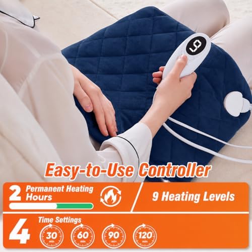 Blue Weighted Heating Pad for Neck and Shoulders and Back, Thanksgiving Gifts for Women, Birthday Gifts for Men Her, Shoulder Heating Pad for Neck with 9 Heat Options 4 Auto-Off Timer, Navy