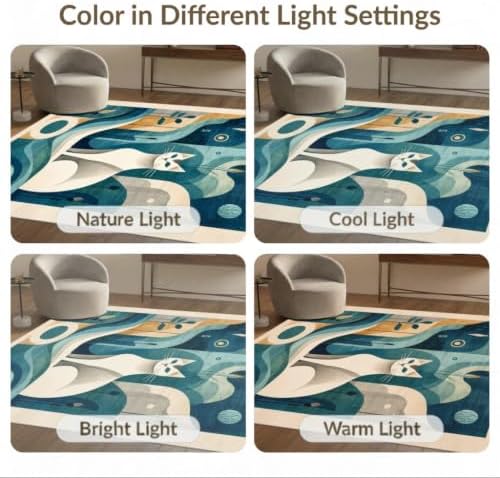 8'x10' Teal Blue Cat Boho Abstract Design Ultra-Soft Area Rug