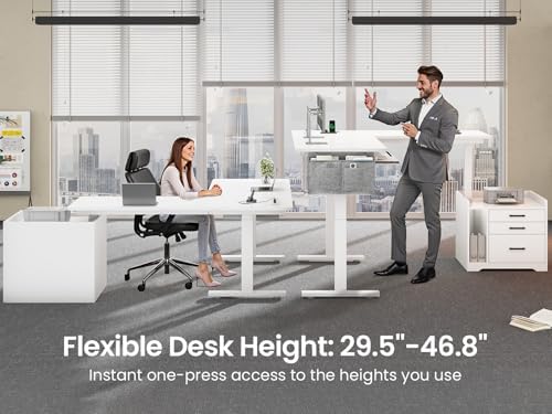 SEDETA L Shaped Standing Desk with File Cabinet, 3 Drawers, Power Outlet