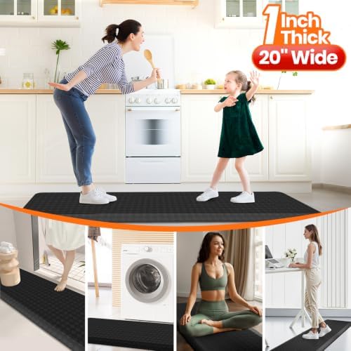 1" Thick Kitchen Mats for Floor, Water Resistant Floor Rug,Black/72" x 20"