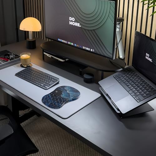 Ergonomic Mouse Pad Wrist Support,Blue Space Wrist Rest Mousepad for Carpal Tunnel Pain Relief,Integrated Memory Foam Slope Massage Bulge Design