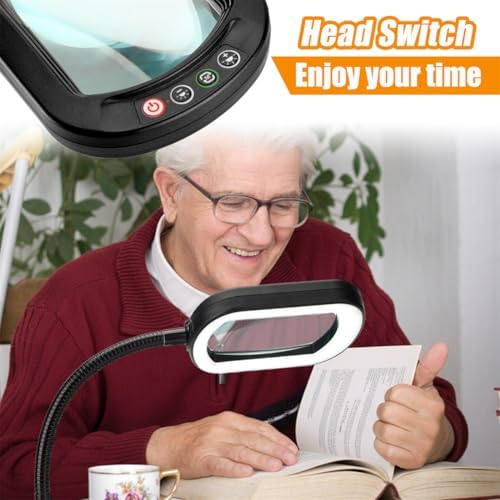 Veemagni 12X Rectangle Magnifying Glass with Light and Stand, Flexible Gooseneck LED Lighted Desk Lamp, 5 Color Modes Stepless Dimmable, Hands Free Magnifier for Reading Crafts Painting Close Work