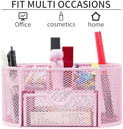 Newkita Desktop Organizer with Pencil Pen Holder and Accessories Offering 8 Compartments and 1 Drawer for Home, School and Office. (Cherry Blossom Pink)