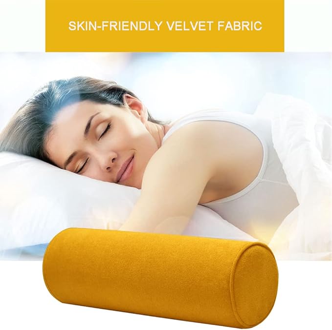 Cylinder Round Memory Foam Support Pillows Cervical Neck Roll Pillow with Pillowcase Soft, Comfortable and Breathable for Sleeping, Chair, Car, Sofa，Travel Yellow- 24X6