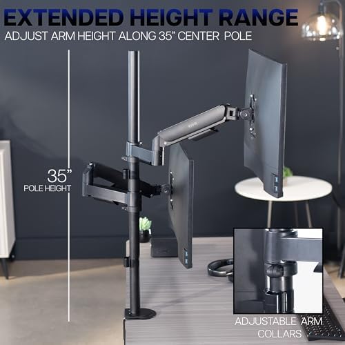 VIVO Dual Monitor Arm Extra Tall Mount for Screens up to 32 inches, Mechanical Height Adjustment, Full Articulating Heavy Duty VESA Stand with Desk C-clamp and Grommet, STAND-V012K