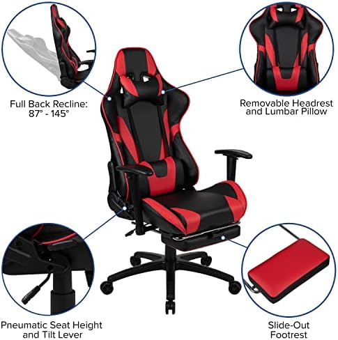 Flash Furniture X30 Gaming Chair Racing Office Ergonomic Computer Chair with Fully Reclining Back and Slide-Out Footrest in Red LeatherSoft
