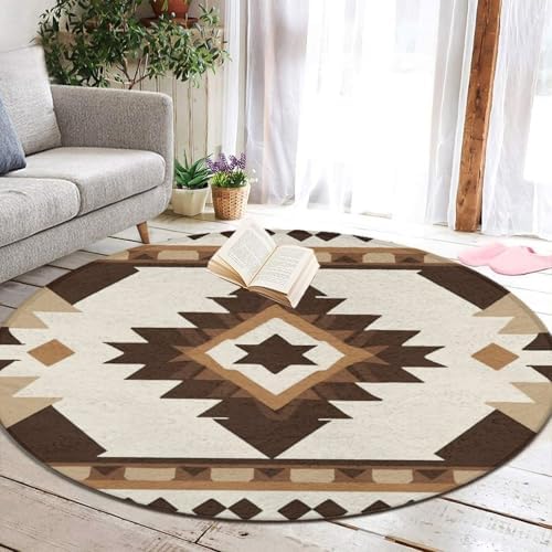 Circular Rugs Large Modern Round Area Rug Fashion Decor Mat for Home Office Aztec Native American Southwestern Boho Brown