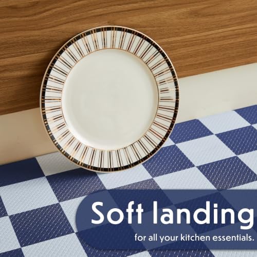 Ohocut Navy Blue Checkered Kitchen Mats for Floor Set of 2, 2 Pcs Cushioned Non Slip Runner Rugs for Kitchen/Sink/Laundry, Comfort Aesthetic Cute Anti-Fatigue Foam Floor Mat 17.3"x29.5"+17.3"x47.2"