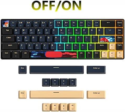 surmen GT68 65% Wireless Mechanical Gaming Keyboard 60 Percent RGB Hot-Swappable 68-Key Compact Keyboard Bluetooth5.0/2.4G/USB with Yellow Switch (Yellow Switch, Blue Samurai 68)