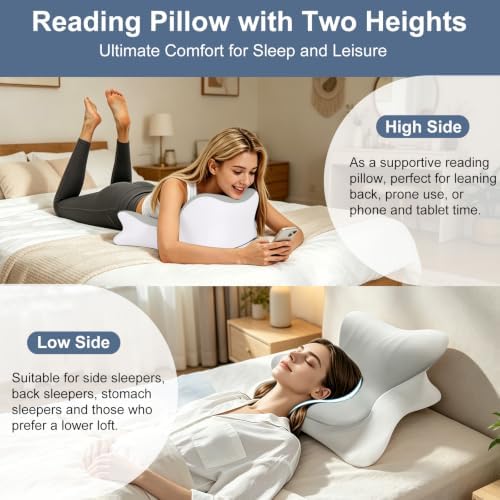 Cervical Neck Pillow for Pain Relief, Ergonomic Reading Pillow for Bed