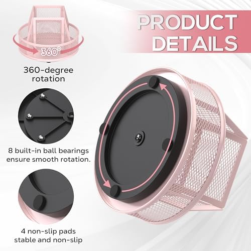 YINGHUA 360°Rotating Mesh Desk Organizer & Pen Holder - Pink