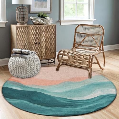 Circular Rugs Large Modern Round Area Rug Fashion Decor Mat for Home Office Abstract Painting Beach Sand Wave Pink Blue Teal