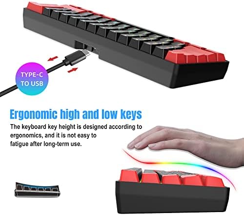 Snpurdiri 2.4G 60% Wireless Gaming Keyboard and Mouse Combo, Red-Black