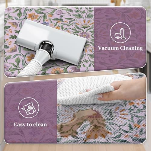 KIMODE Anti Fatigue Kitchen Mats,Purple Boho Floral Kitchen Rugs Sets of 2