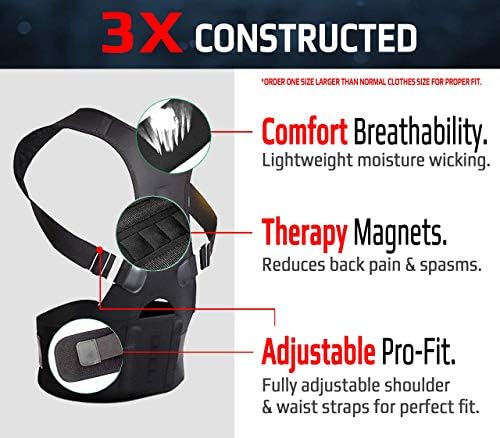 Magnetic Posture Corrector, Men and Women, Fully Adjustable Padded Back Supporter, All Day Pain Relief, Lumbar, Neck, Spine, Shoulders, Scoliosis Support