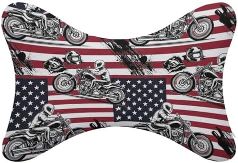 2 Pcs Comfortable Car Neck Pillow Dirt Bike Motocross American Flag Memory Foam Headrest Cushion for Car Airplane Office Sleeping