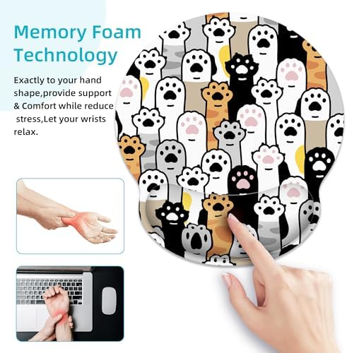 Cute Cat Paws Ergonomic Mouse Pad with Wrist Rest for Desk Work Office