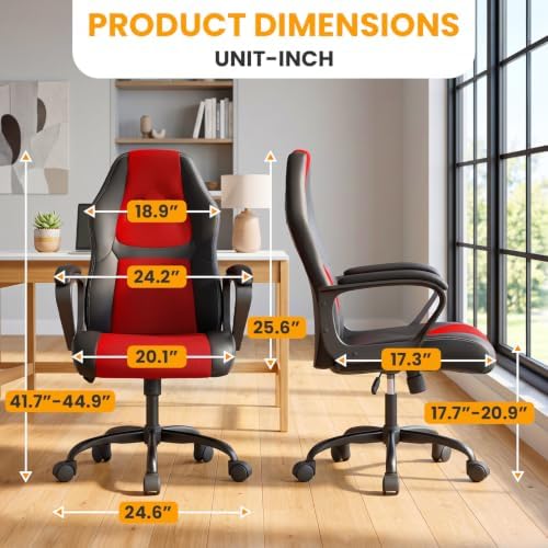 BestOffice Office Chair PC Gaming Chair Cheap Desk Chair Ergonomic PU Leather Executive Computer Chair Lumbar Support for Women, Men (Red)