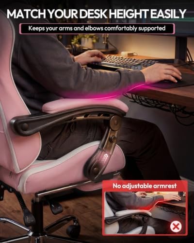 Dowinx Ergonomic Gaming Chair with Footrest & Massage Lumbar, 2D-Linkage Armrests for Computer Chair 330lbs with Headrest Pillow for Office, Home, Streaming and Long Gaming Sessions, Bright Pink