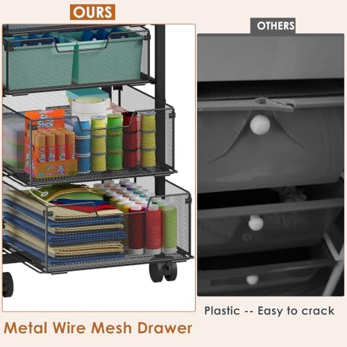 Rolling Storage Cart with 6 Drawers, Craft Cart with Lockable Wheels