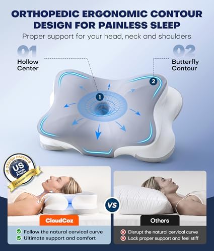 Ultra Pain Relief Cervical Neck Pillow for Sleeping, 5X Support Ergonomic Contour Pillow for Deep Sleep, Cooling Memory Foam Pillows for Adults, Orthopedic Bed Pillow for Side Back, Stomach Sleepers