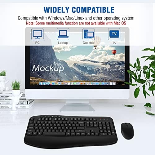 Wireless Keyboard and Mouse Combo, Full-Sized 2.4GHz Wireless Keyboard with Comfortable Palm Rest and Optical Wireless Mouse for Windows, Mac OS PC/Desktops/Computer/Laptops (Classic Black)