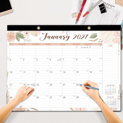 2026-2027 Desk Calendar - 18 Month Desk Calendar 2026-2027, Jul 2026 - Dec 2027, 17" x 12", Large Monthly Desktop Calendar with Daily Blocks, Thick Paper, Corner Protectors - Floral (2 Stickers Included)