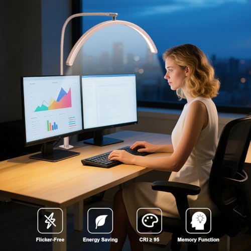 Professional Half Moon LED Desk Light for Nail Techs & Artists – Flexible Gooseneck Lamp with Clamp, 3 Color Modes & 5 Brightness Levels for Manicure, Tattoo, Beauty Work