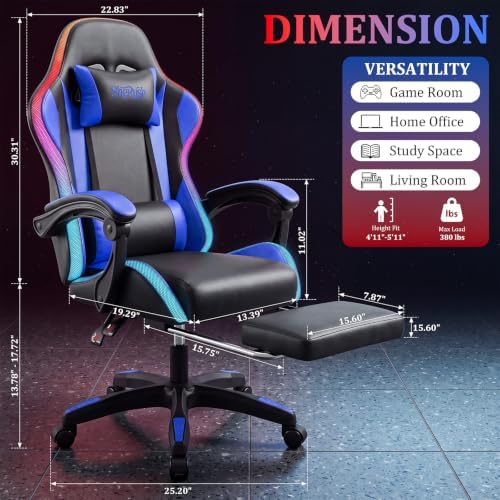 RGB Gaming Chair with Massage & Footrest, Built-in Speakers Chair