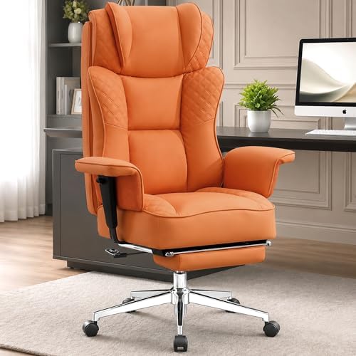 Office Desk Chair, High-Back Big and Tall Leather Chair with Footrest