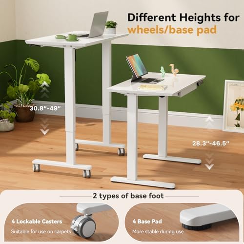 Gibbon Mounts 35” White Glass Standing Desk Height Adjustable with Drawer