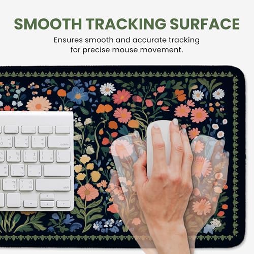 Aesthetic Desk Mat, Cute Whimsy Garden Desk Pad Protector for Work & Decor, 31.5" x 11.8", Pretty Non-Slip Extended Mouse Pad for Office or Home