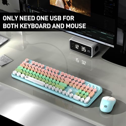 Pink Green Wireless Keyboard and Mouse Combo,Cute Bubble Key,for PC Laptop