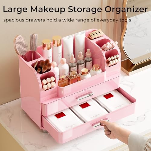 UFORU Makeup Organizer Countertop with 2 Large Drawers for Vanity Bathroom