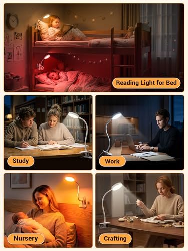 Clip on Light,10 Colors RGB Desk Lamp with Clamp,10 Dimmable Reading Lamp