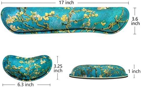Dapesuom Enlarge Keyboard Wrist Rest, Memory Foam Wrist Cushion for Desk Mats Support, Cute Pain Relief Keyboard Mouse Pad Rests Set with Non-Slip Base for Gaming Laptop Office Computer, Blue Flower