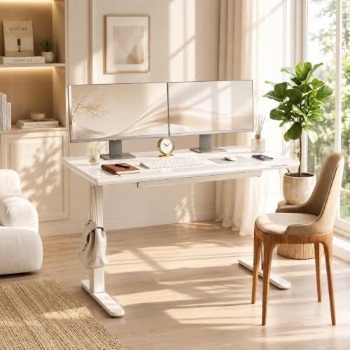Claiks 55" White Electric Glass Standing Desk Wireless Charging & Drawers