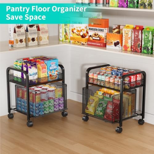HapiRm 2 Tier Rolling Pantry Organizer Cart- Snack Storage Cart with Wheels